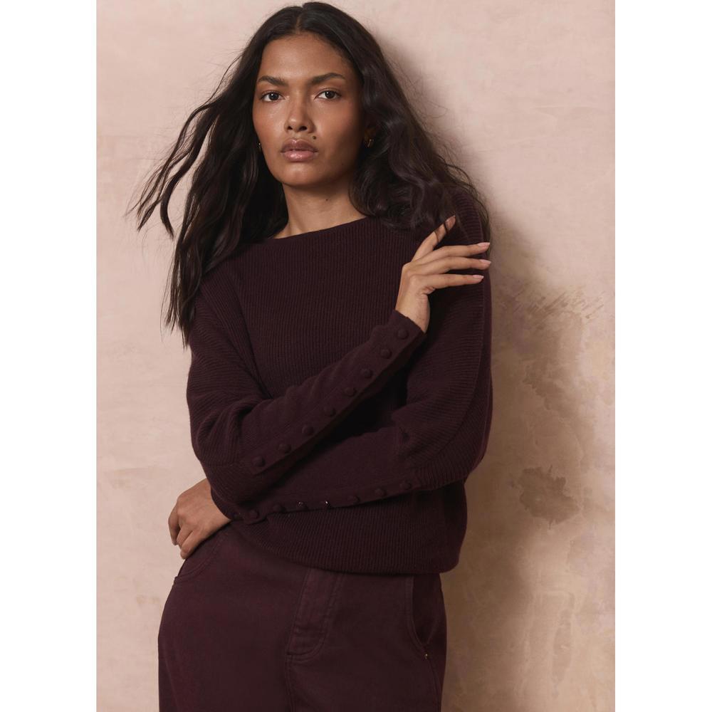 Mint Velvet Burgundy Cotton Lace Detail Jumper